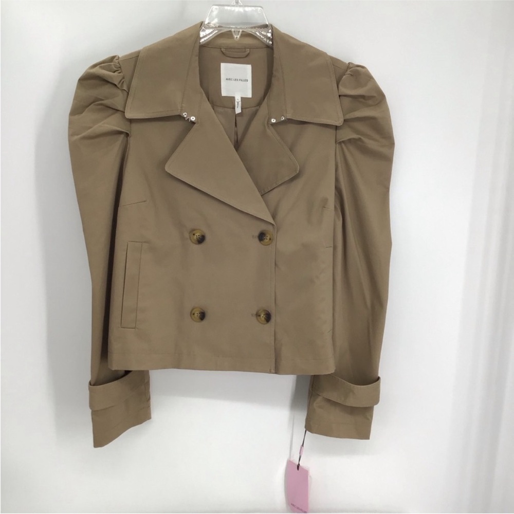 GUC. Avec Les Filles Double Breasted Trench Jacket. Classi. Chic. Puffed Sleeve - Picture 3 of 11